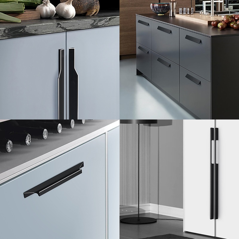 Estilo americano alargado moderno minimalista armario gabinete cajón puerta Negro Nórdico pequeña puerta manija negra