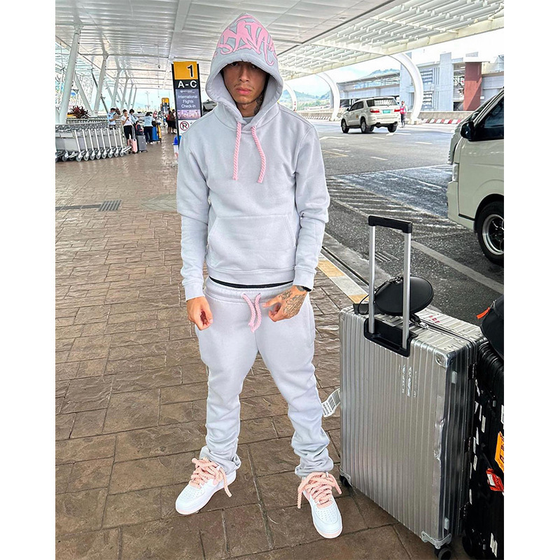 Synaworld Drill Style American Street Hip-Hop Hooded Velvet Sweatshirt Men's Trendy Brand Loose Sports Suit