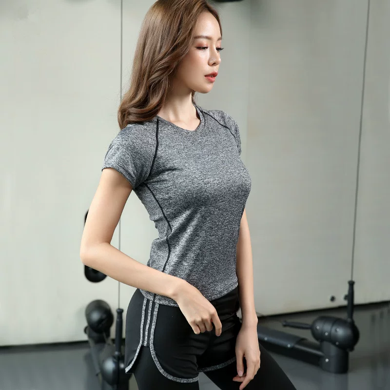 Summer light and thin quick dry fashionable T-shirt for yoga for leisure, with short sleeve, fitted, for running