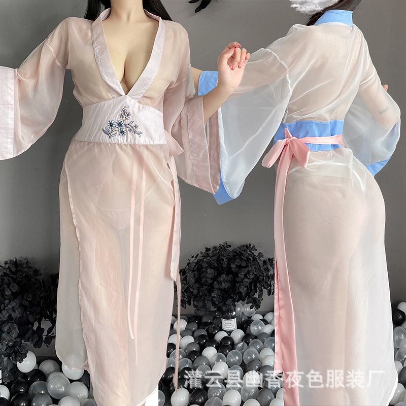 Lin Linting New Style Sexy Underwear Sexy Perspective Chinese Style Long Dress Embroidered Hanfu Suit Dress Uniform