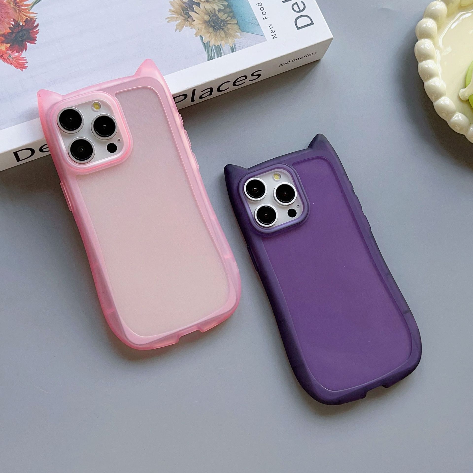 Miniatura y transparente para orejas de gato para Apple 16 caso de teléfono celular iphone 15pro personalidad creativa 13pro nicho 11