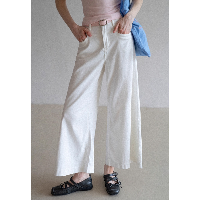 White Tailored Design Loose Wide-Leg Jeans for Women Summer High-Waisted Straight Casual Simple Commuting Trousers