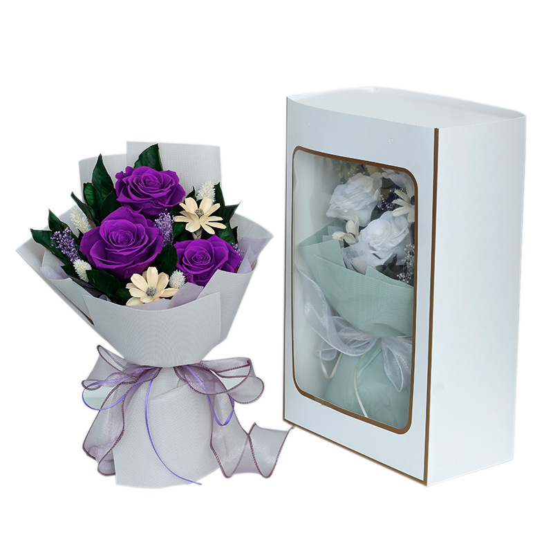 Gardenia hojas de flores eternas productos terminados de regalo de cumpleaños del día de San Valentín para la graduación de la novia bouquet de rosas de alta calidad