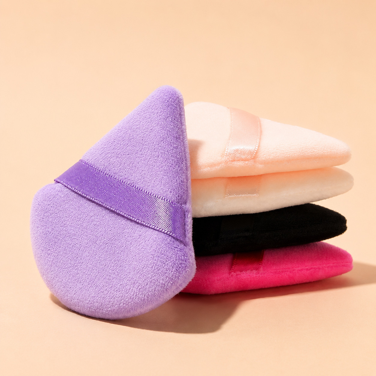 Esponja triangular para polvos sueltos, aplicador de polvos compactos, esponja de superficie aterciopelada, aplicador de polvos secos, herramienta de belleza.