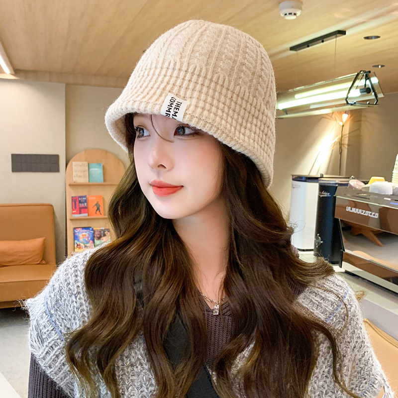 Knitted fisherman hat for women Korean version sweet and versatile bucket wool cold hat warm ear protection small knitted basin hat showing face