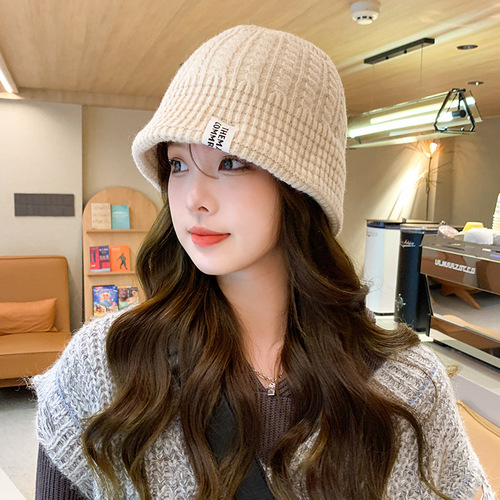 Knitted fisherman hat for women Korean version sweet and versatile bucket wool cold hat warm ear protection small knitted basin hat showing face
