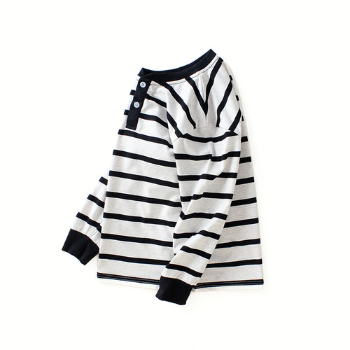 Spring and autumn Korean style new boys' long-sleeved T-shirt wholesale children's T-striped open-chest stand-up collar top children's long-sleeved
