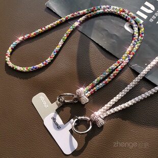 Bow Flash Diamond Mobile Phone Lanyard Ins Niche Women's Neck Lanyard Long Neck-free Mobile Phone Case Phone Holster