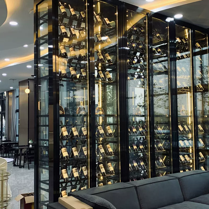 不锈钢恒温酒柜展示柜金属玻璃双开门别墅客厅酒窖酒庄轻奢酒柜