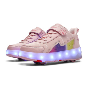 Girls' heloo shoes flashing light 2024 new children's shoes roller skates for large children and students four-wheel roller shoes for boys