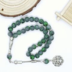 10センチ33個の緑のガラス模様の数珠アラブ日常礼拝TASBIH