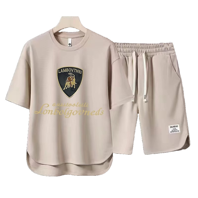 Vêtements pour hommes 2024 gaufré décontracté costume d'été hommes ample adolescent à manches courtes t-shirt Shorts beau deux pièces costume_voghion.com