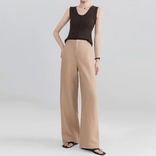 言瑞老钱风天丝亚麻阔腿裤女夏季薄款2026新款高腰垂感休闲拖地裤