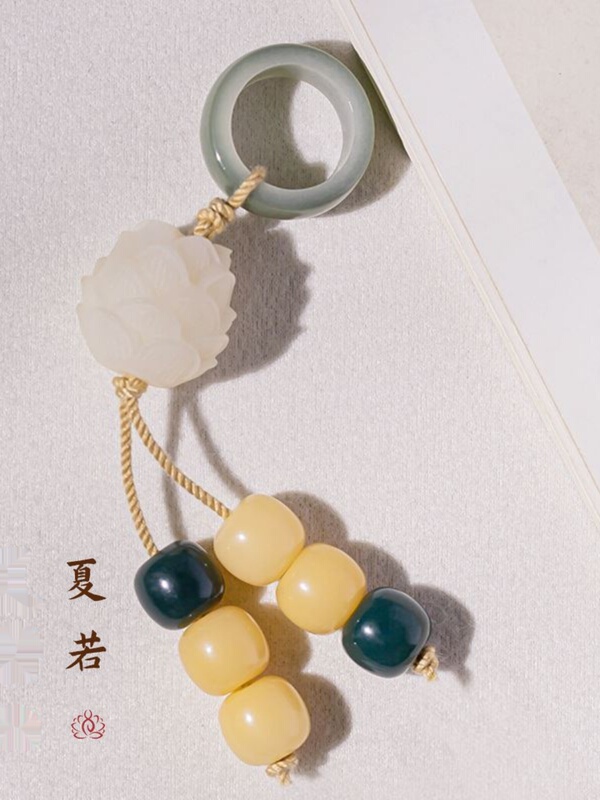 White Jade Green Bodhi with Running Ring Ornament Women's Handheld Handstring Piece Tassel Gradient Lotus Spike Bracelet Hanging Pendant
