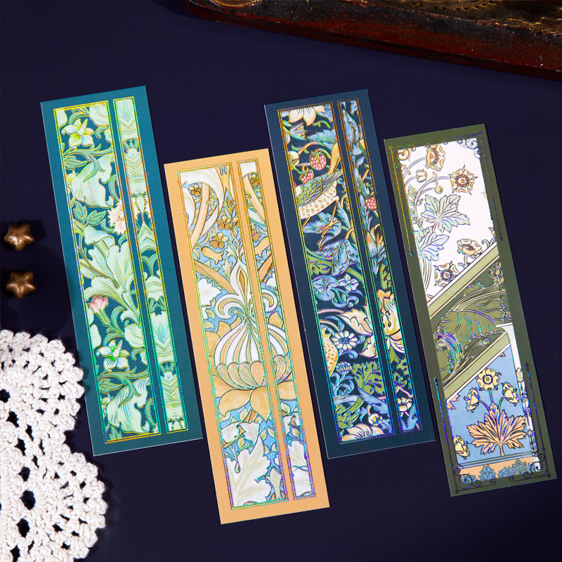 Recoger el marcador de estampado en caliente en relieve Strawberry Thief Series Patrón retro Leyendo para estudiantes Marcador de material