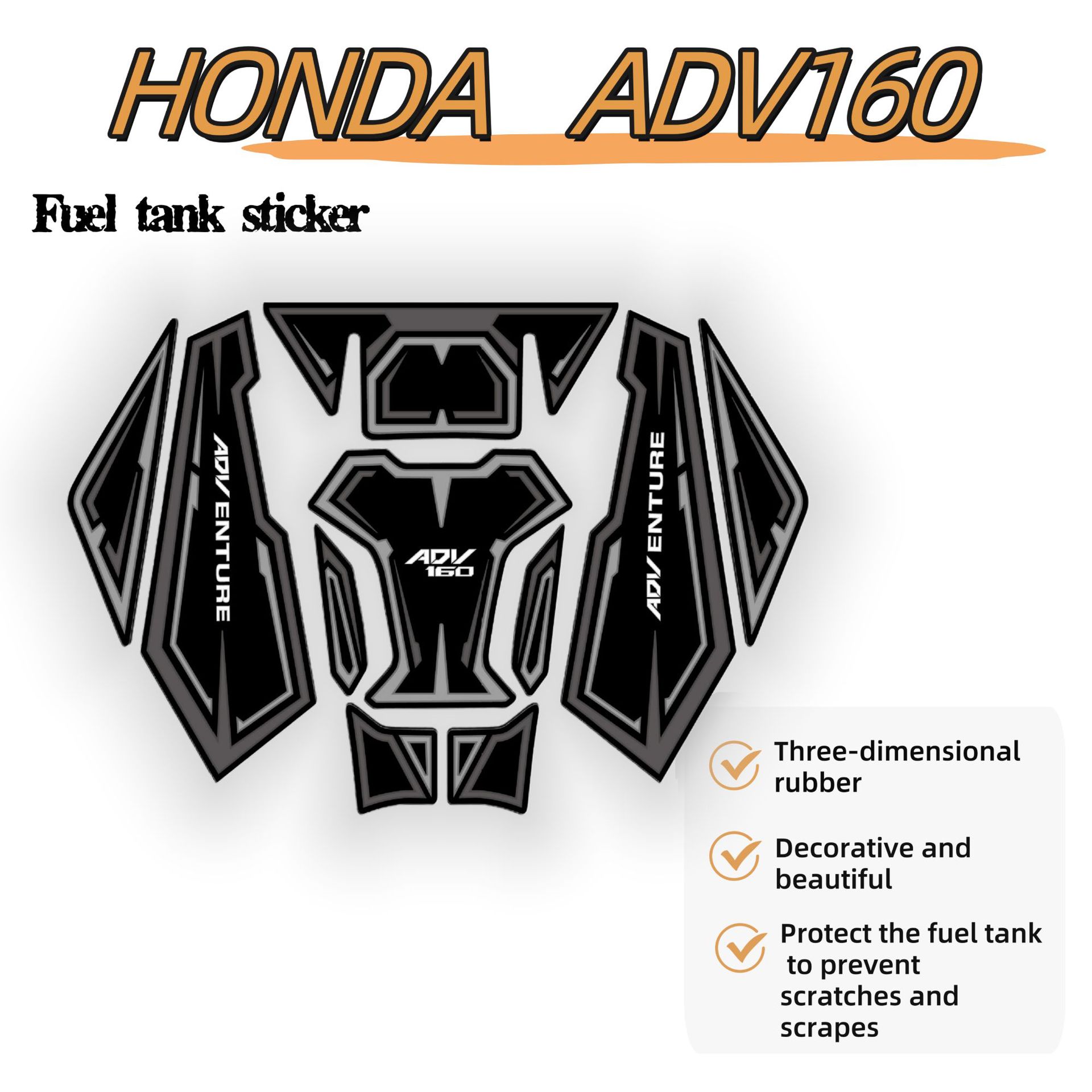 Suitable for Honda 22-24 Years Adv160 Motorcycle Modified Rubber Decorative Stickers Fuel Tank Stickers Cross-Border Factory Wholesale