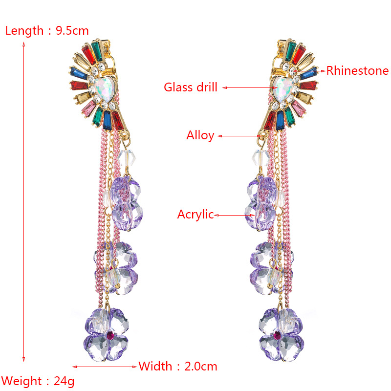 New Style Crystal Fan-shaped Flower Pendant Back Hanging Long And Short Two-wear Detachable Earrings display picture 1