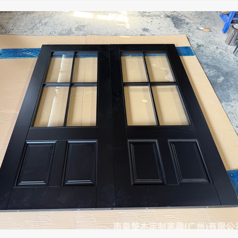 American-Style Solid Wood Lacquer Double-Open Glass Door, Soundproof Front Door, Custom Glass Enclosed Lacquer Entrance Door, Can Be Used for Factory Inspection