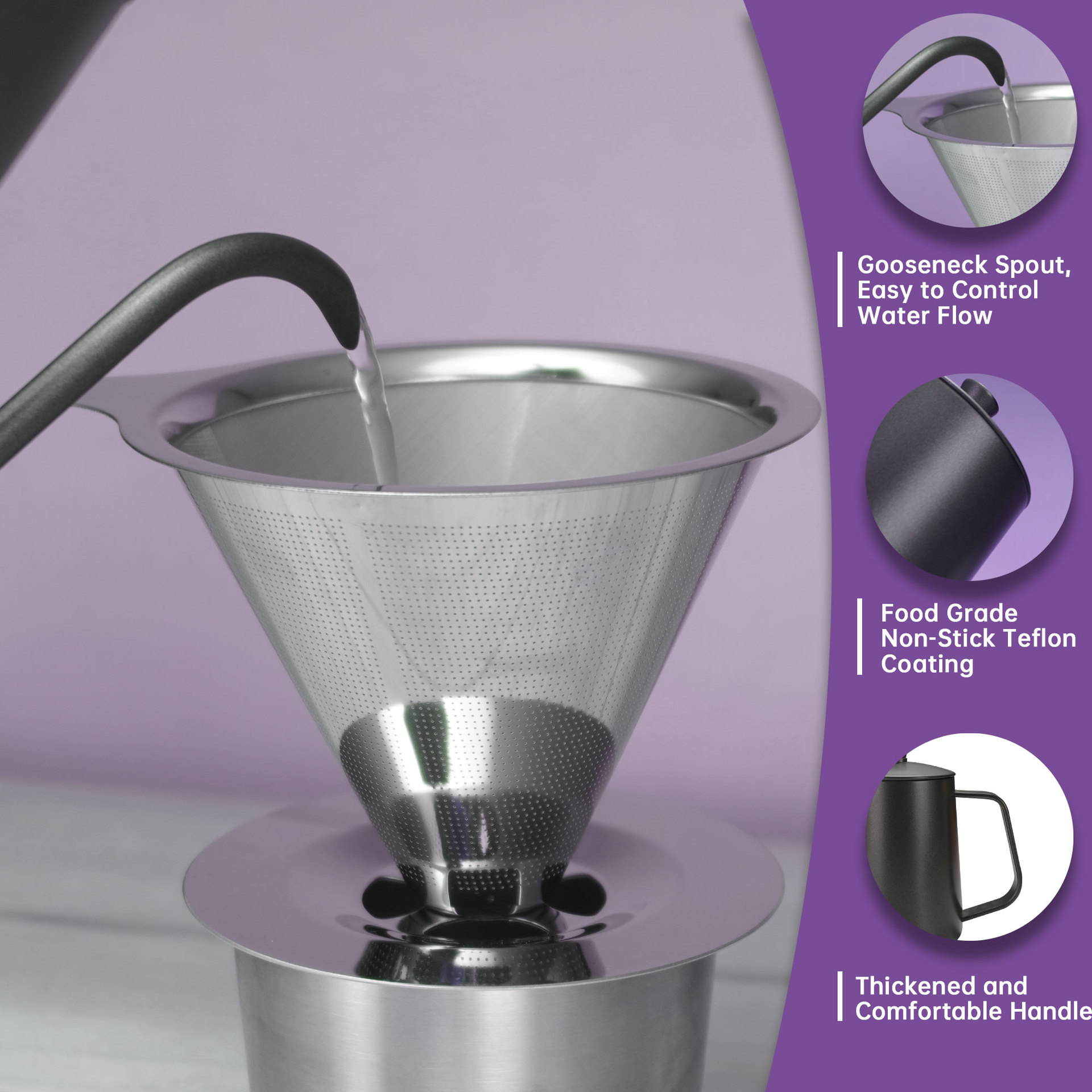 24 años nuevo juego de café de mano de acero inoxidable para viajes al aire libre caja de regalo de cuatro piezas juego de cafetera de mano