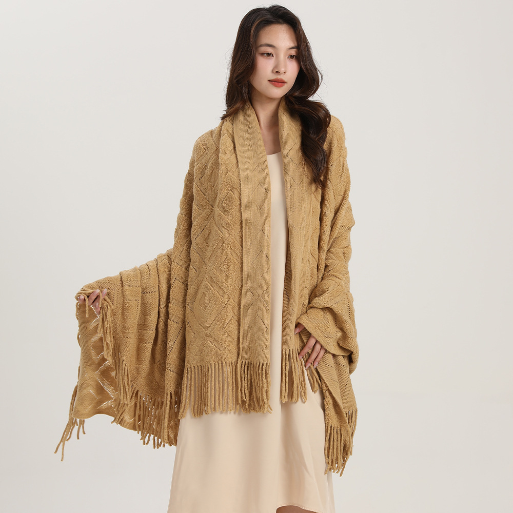 Πλεκτό ζακάρ καρό σάλι κουβέρτας_voghion.com