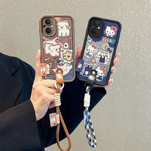 适用OPPOA58可爱手绳KT猫A96时尚A17K跨境A3PRO荔枝纹小狗手机壳