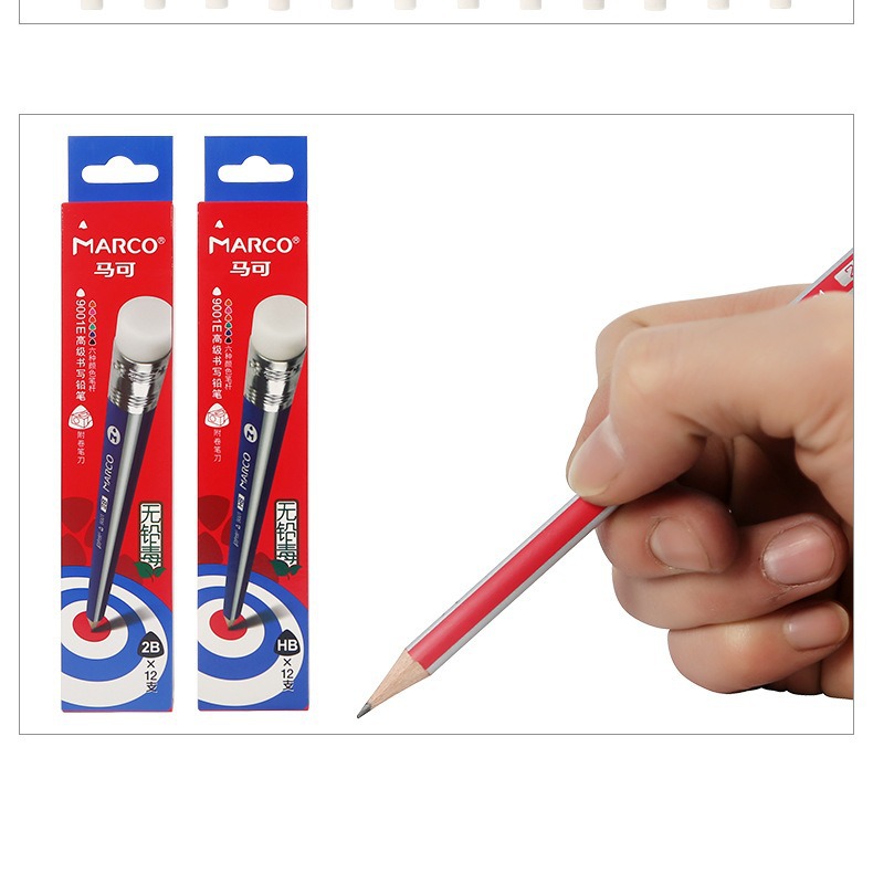 MARCO 9001E triángulo varilla de goma cabeza HB/2B fácil mantener la postura positiva estudiante lápiz