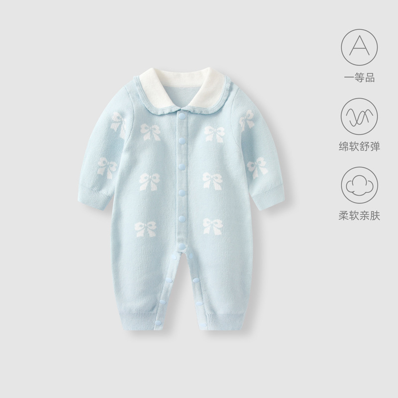婴儿衣服连体衣秋装小月龄女宝宝满月百天针织毛线哈衣外出服爬服|undefined