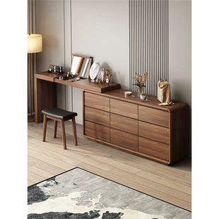 Dressing Table (Baishun) Solid Wood Vanity Cabinet, Telescopic Mirror, Multiple Widths