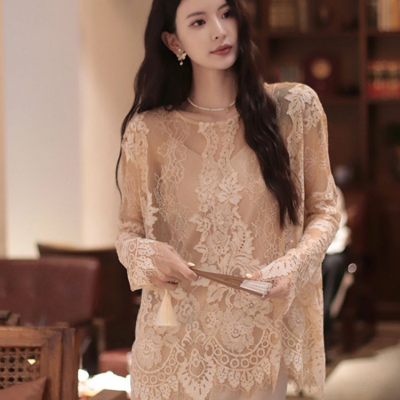 法式复古蕾丝衬衫女2025秋冬新款内搭百搭设计感气质显瘦上衣女|undefined