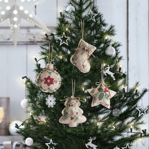 Cross-border Christmas decorations, Christmas pendants, printed linen dolls, Christmas tree pendants, dolls, Christmas gifts wholesale