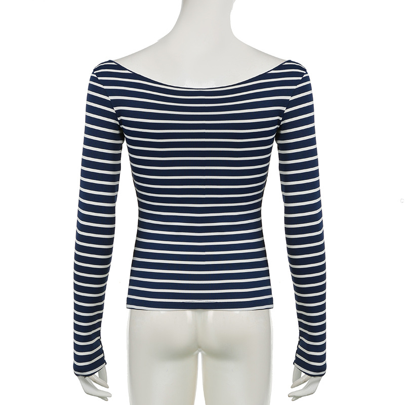 Off Shoulder Striped Lightweight Slim Fit Long Sleeve Blouse Sexy off Shoulder Simple All Match Slim Fit Casual Shirt
