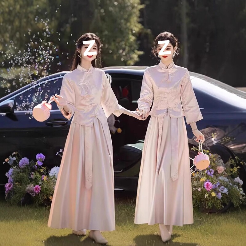 New Chinese-Style Pink Bridesmaid Dress 2025 New Model Satin Qipao Wedding Dress for Sisters, Suitable for Daily Wear, Super Elegant New Chinese-Style Pink Bridesmaid Dress 2025 New Model Satin Qipao Wedding Dress for Sisters, Suitable for Daily Wear, Super Elegant
