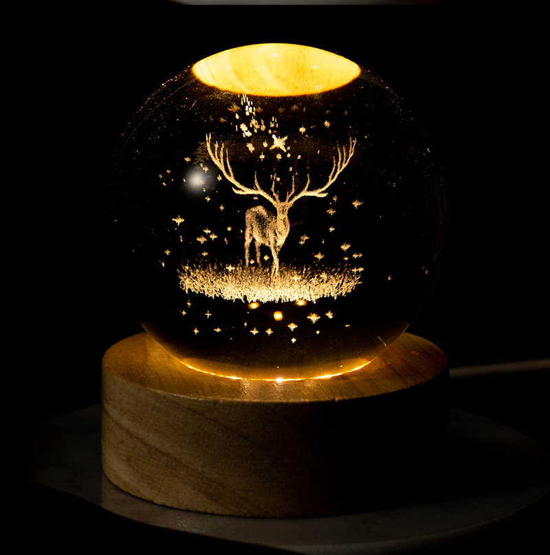 Luminoso Galaxy talla interior Luna bola de cristal luz la noche creativa decoración escritorio USB base madera regalo para niños y niñas