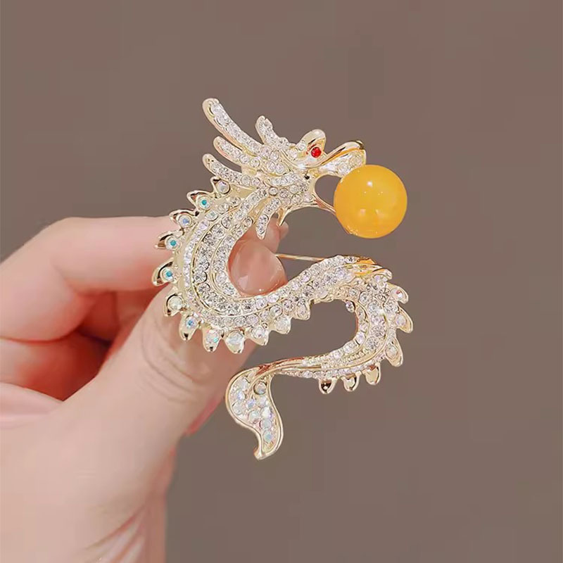 Retro Lapel Pin New Chinese-style Zodiac Dragon Light Luxury Niche High-end Design Brooch, Unisex Pin, Suit Accessory_voghion.com