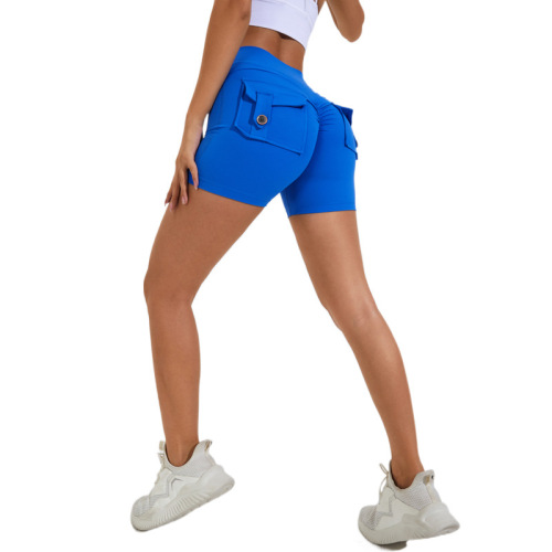 Fitness shorts, sports yoga pants, women's summer naked peach hip pockets, high waist hip lift, quick-drying yoga wear peach pants