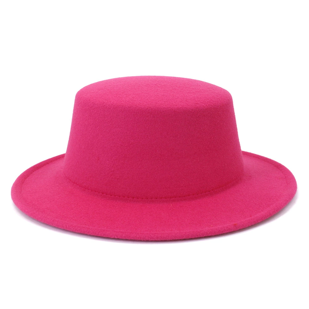 wide brim fedora Bauhinia Fashion Imitation Woolen Boater Flat Top Hats For Women Men Felt Wide Brim Fedora Hat Lady Green/Pink Panama Jazz Cap cream fedora hat