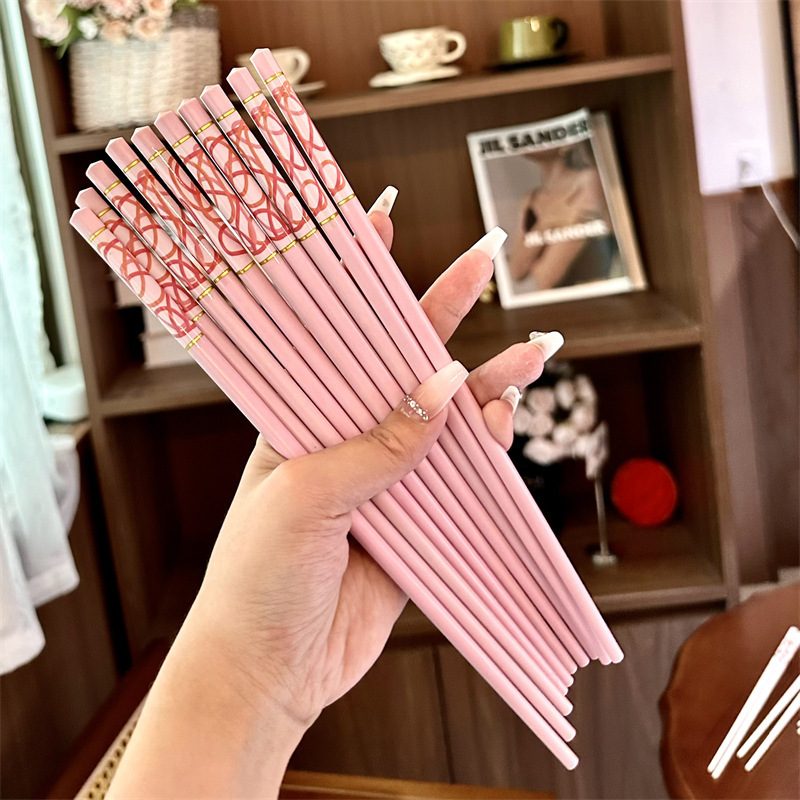 New Pink Girly Household Alloy Chopsticks, Mildew-Proof, Non-Mouldy, Non-Slip, High-End, One Person, One Chopstick, High-Looking Fast