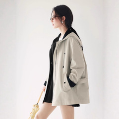 伊*L撞色拉链门襟连帽短款派克式风衣女2025秋季新款1G1960231