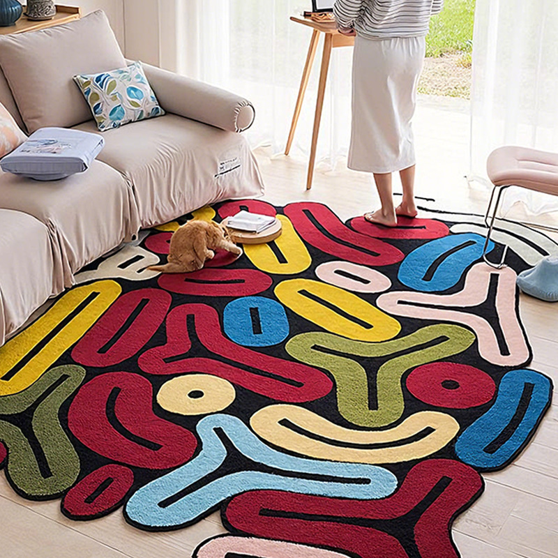Alfombra de forma especial abstracta de dopamina dormitorio para niños espesación sin lavado impresión de nylon lana de poliéster dibujo personalizado