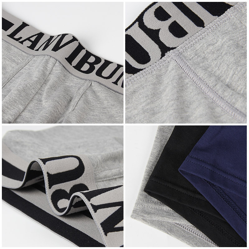 LANVIBUM 男士內褲青年U凸中腰棉質四角褲純色男褲衩平角褲