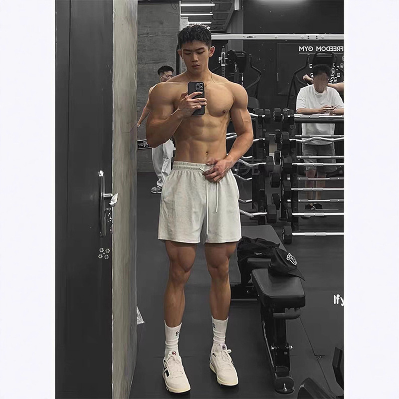 Fitness Training Sports Shorts for Muscular Men, Cotton Breathable Loose Four-Point Pants, Tension Outerwear Cargo Shorts Trendy