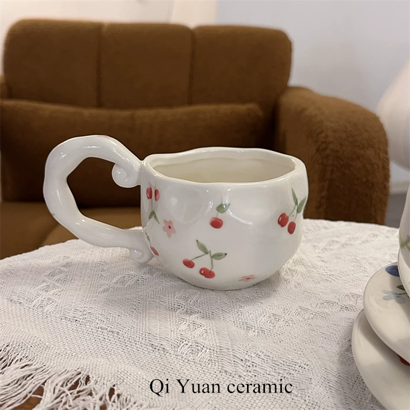 hand-painted ceramic coffee cup, francе retro из стиля, 300 мл, неравномерный милый дизайн