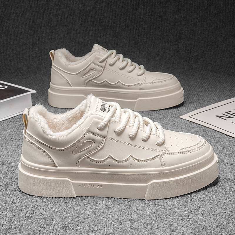 Zapatos masculinos 2024 nuevas tendencias de otoño, más terciopelo para mantener el calor, los deportes de ocio de los estudiantes, los zapatos de pizarra blanca aumentan en la suela gruesa
