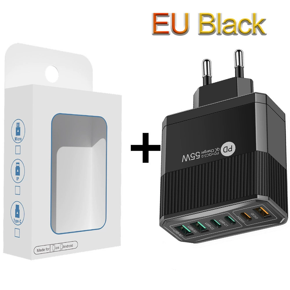 Зарядное устройство для мобильного телефона 3PD+3USB, быстрая зарядка для путешествий, зарядный блок PD55W QC3.0+PD25W
