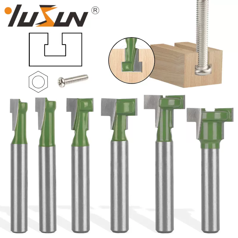 宇盛匙孔刀绿色6件套木工铣刀具双刃T型槽口刀锁孔相框挂孔锣刀