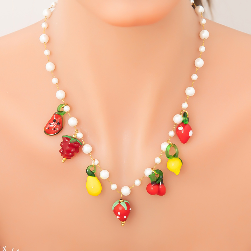 17g Weight PVD Coated Gold Plating Process 18K Gold Plated Plating Material Glass, Titanium Steel Pendant Material Pendant Necklace Classification Titanium Steel Chain Material Beaded Chain, Paperclip Chain, cable chain Chain Type 1 Piece Quantity Casual, Daily Occasion Glass, Titanium Steel Material Cherry, Heart Shape, Strawberry Pattern Women's Gender Plating Design Cute Style Gold Color Cute Cherry Heart Shape Strawberry 18K Gold Plated PVD Coated Glass Titanium Steel Beaded Chain Paperclip Chain Cable Chain Pendant Necklaces Wholesale 4