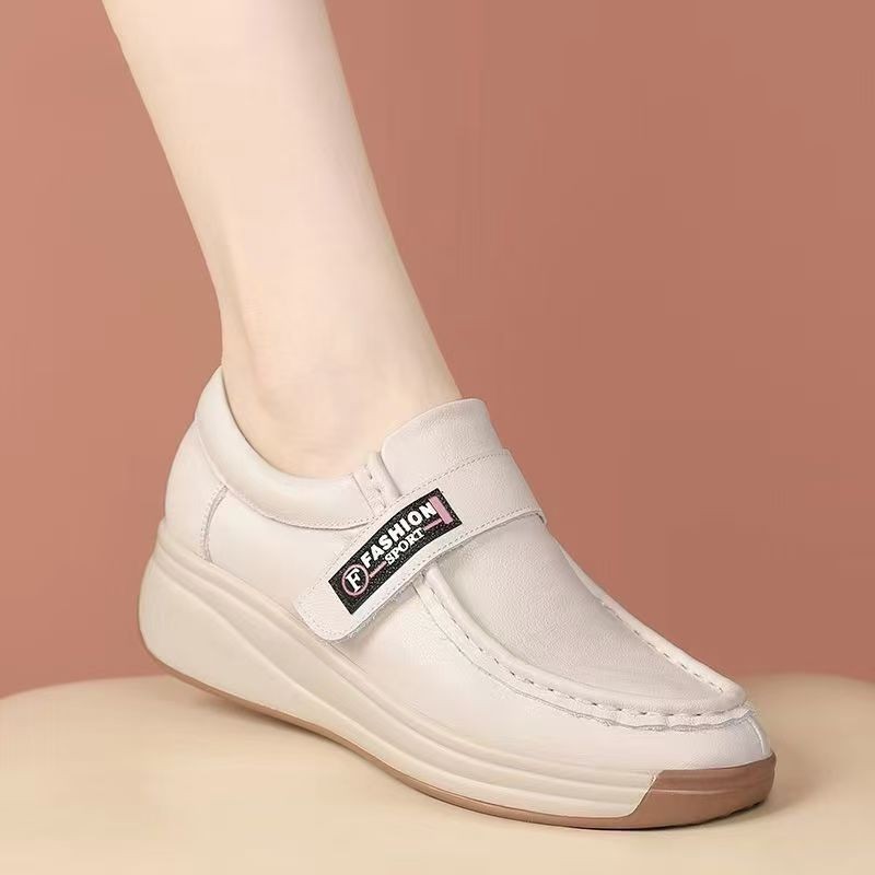 Zapatos blancos velcro de tendón de toro con un pie en la parte inferior de la piel de un hombre se quita los zapatos de cuero de la mujer talón inclinado no se cansa de los pies zapatos de otoño de la mujer talón plano image 1