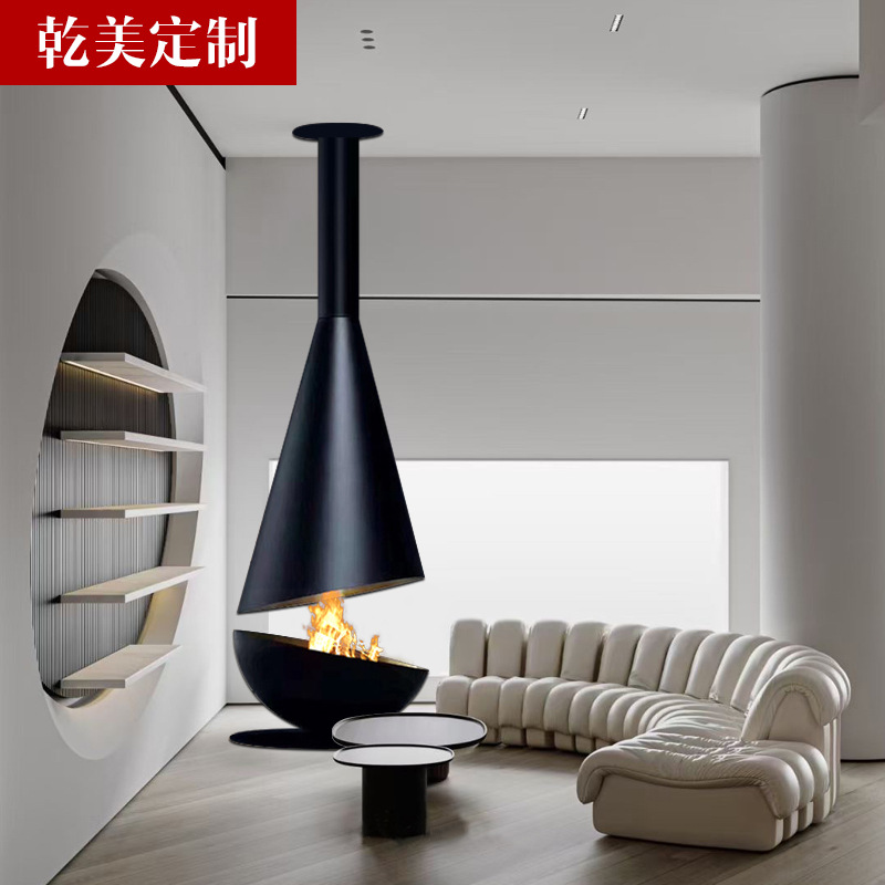 藝術懸挂式家用燃木柴3D霧化酒精壁爐懸浮異形吊挂式取暖火爐火焰