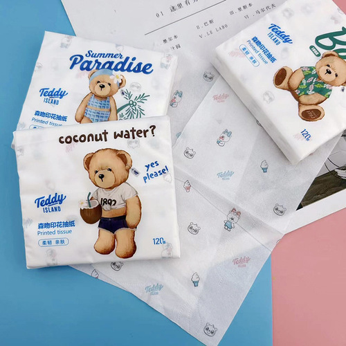 Printed tissue paper Teddy bear printed paper portable small pack facial tissue toilet paper color napkin wettable toilet paper