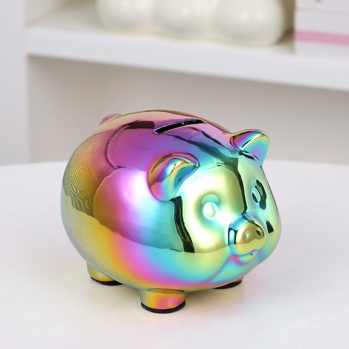 Creativo simple electrodeposición cerámico ahorrador de dinero regalo cerdo dorado decoración de la sala de estar juguetes lindos para niños de alto valor facial
